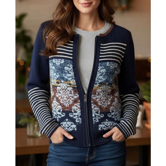 Anthropologie Sweaters - Sparrow Anthropologie Arras Navy Blue Zip Front Cardigan Sweater Wool Mohair S